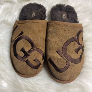 UGG SCUFF LOGO MEN SLIPPERS SUEDE CHESTNUT SIZE 7